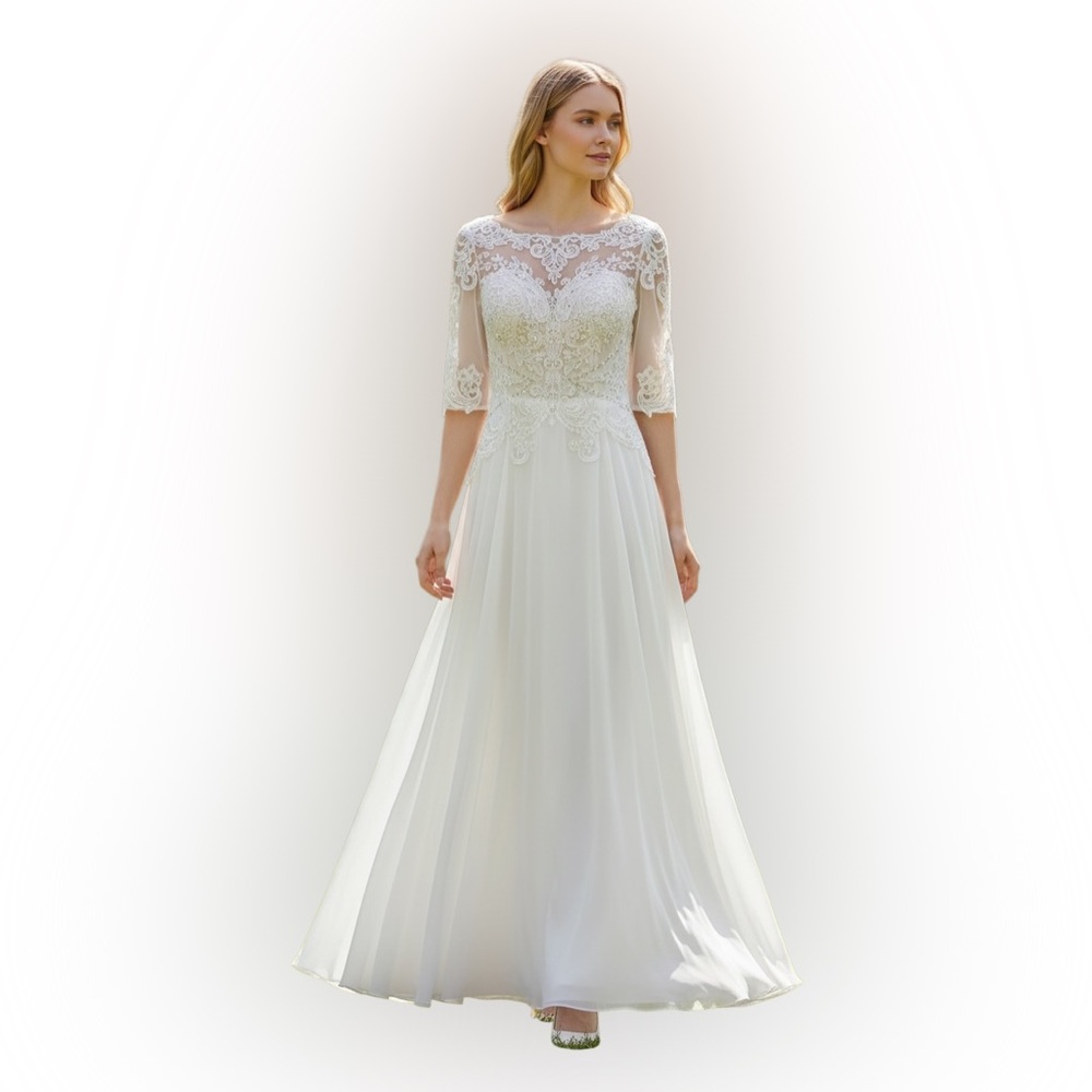 JJs House Elegant White Lace Wedding Dress NWT